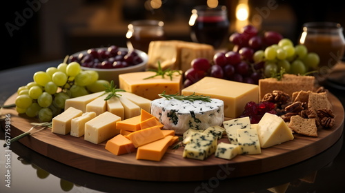 various types of cheese in wooden box on white wooden table  top view