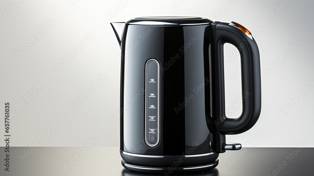 Modern electric kettle, cup and honey on wooden table in kitchen Modern electric kettle, cup and honey on wooden table in kitchen