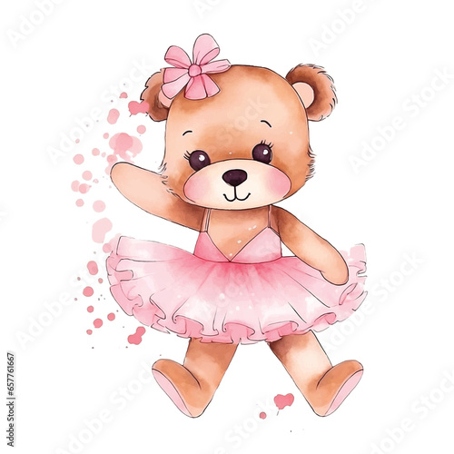  Cute Teddy Bear ballerina watercolor ilustration