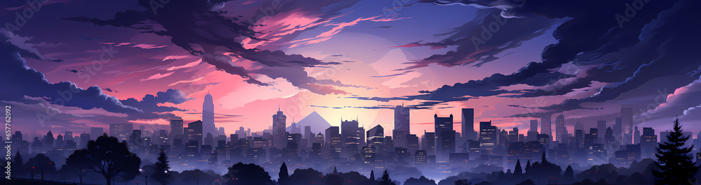 A bustling metropolis with towering skyscrapers, website banner background 