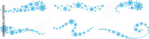 Snowflakes border in wave shape.Blue snowflakes with stars border. Snowflakes wave vector collection.Christmas decoration set.