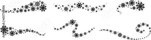 Snowflakes border in wave shape.Black snowflakes with stars border. Snowflakes wave vector collection.Christmas decoration set.