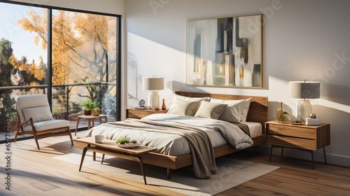 Modern interior of light bedroom with mirror © Adobe Contributor