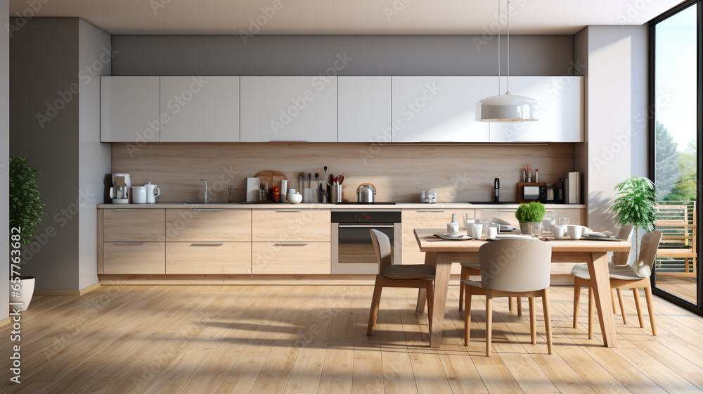Stylish kitchen interior with dining table and chairs Stylish kitchen interior with dining table and chairs