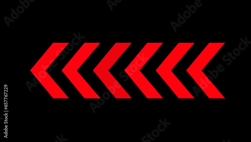 Red arrows symbols. arrow sign. Warning striped arrow. Safety type.Isolated on black background.