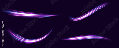 Neon speed lines. Dynamic light motion traces. Light trace wave, trace line.	