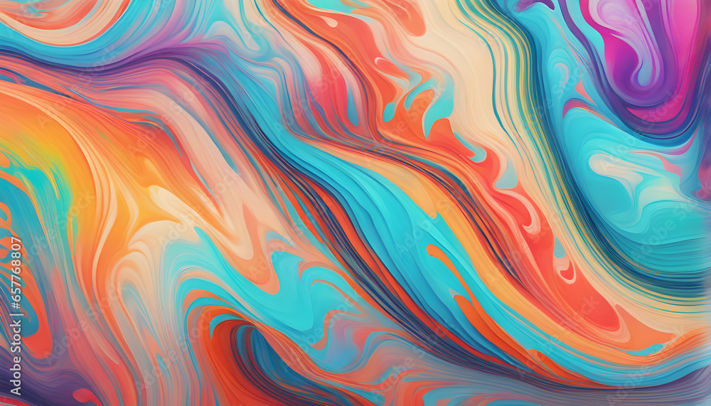 Abstract marbled acrylic paint ink painted waves painting texture colorful background banner Bold colors, rainbow color swirls wave