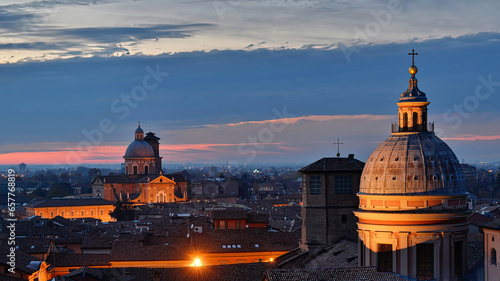 Night aerial view of the city of Reggio Emilia as seen from the tower of the church of San Prospero. Emilia Romagna, Italy photo