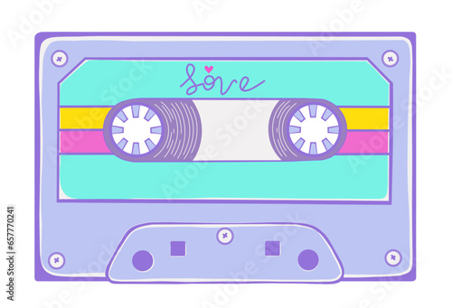 Audio cassette. Retro audio tape with music record of 90s  isolated vector trendy pop object.