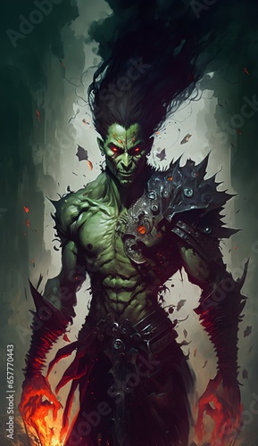 zombie knight of plague humanoid handsome man with dark hair surrounded by hordes of flies cold green magic aura ancient ruins in the background epic action scene full body shot cinematic red and 