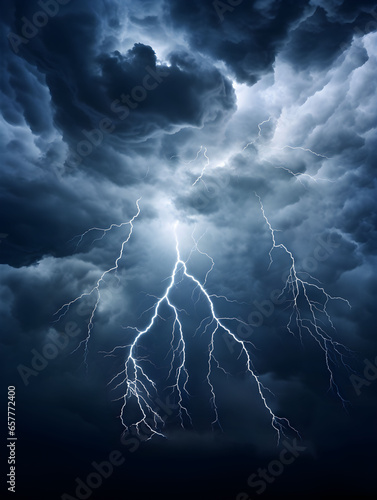 lightning storm in the sky, sky background with cumulonimbus clouds, lightning and rain, bad weather, hurricane, sky with grey clouds, dark clouds