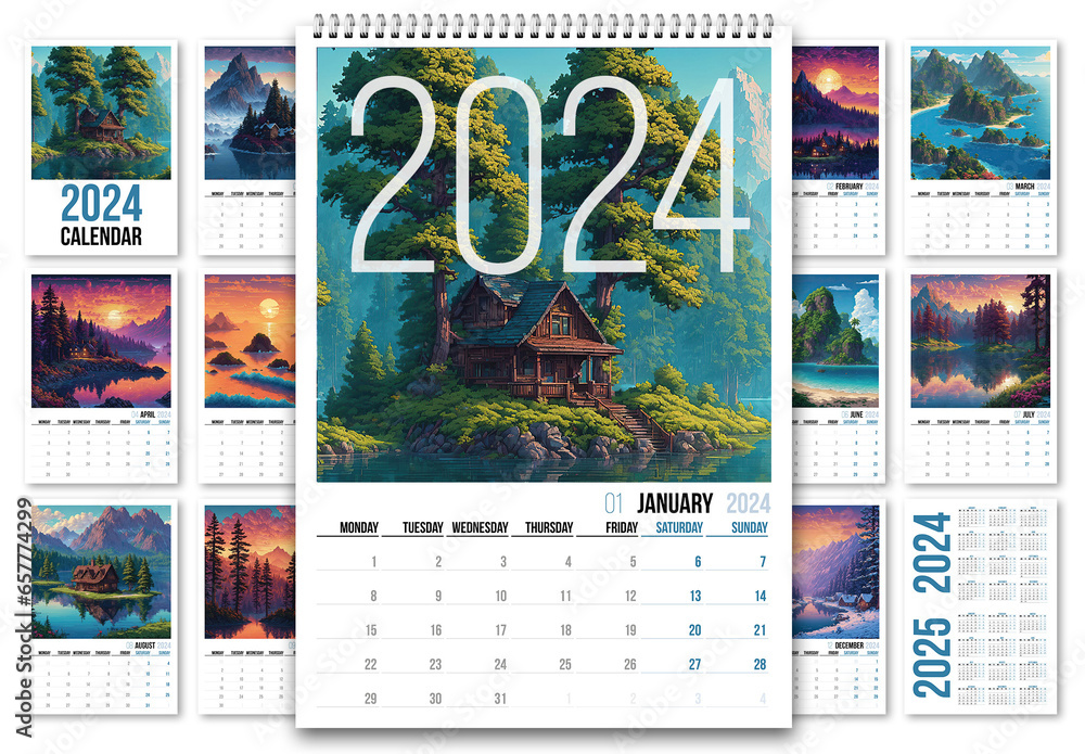 2024 Vertical Wall Calendar Scheduler, with Generative AI Illustration