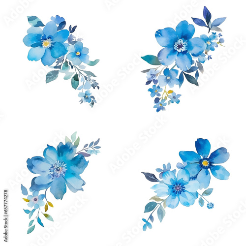 Blue flowers watercolor hand painted collection