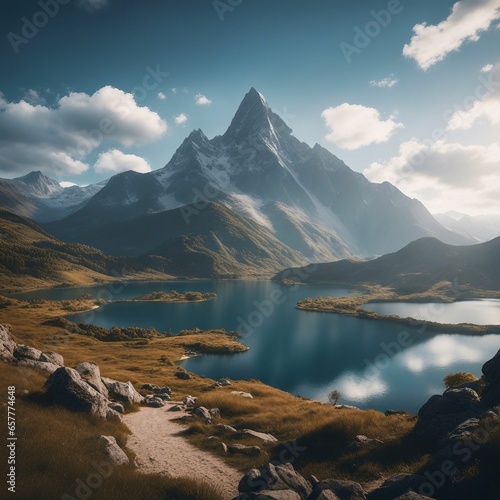 Majestic Mountain Lake Reflecting a Serene Mountain Range - Nature s Tranquil Beauty Captured