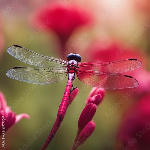 Ethereal Dragonfly Perched Peacefully on Vibrant Blossom, Embodying Graceful Harmony with Nature