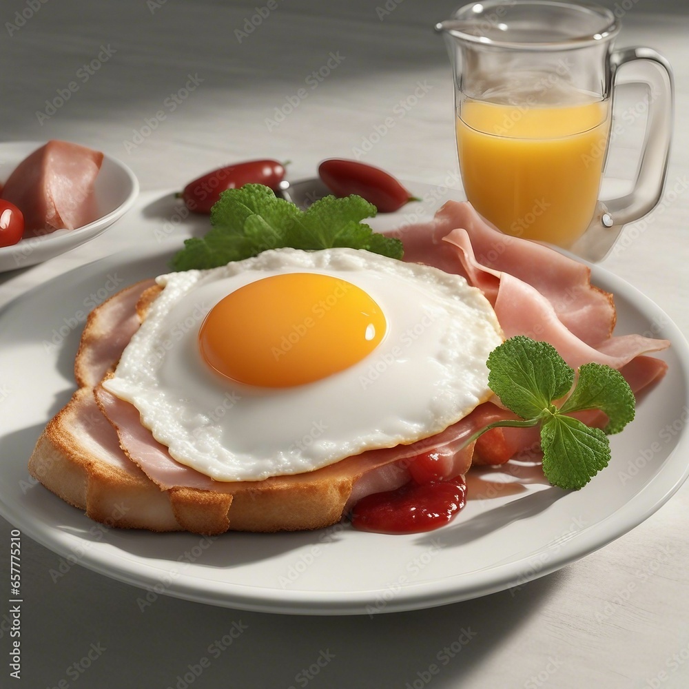 Delicious Breakfast Plate with a Fried Egg and Flavorful Ham - Traditional Comfort Food Delicious Breakfast Plate with a Fried Egg and Flavorful Ham - Traditional Comfort Food