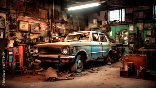 vintage car in the garage
