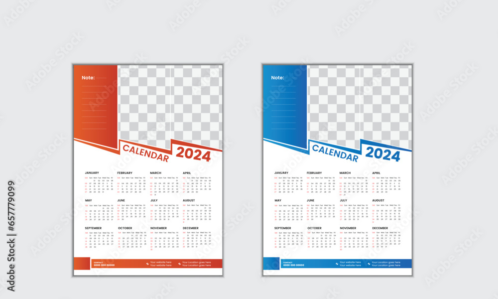 Vector simple single page wall calendar of 2024 Vector simple single page wall calendar of 2024