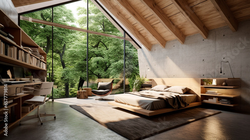 modern interior design of bedroom with wooden floor © Aram