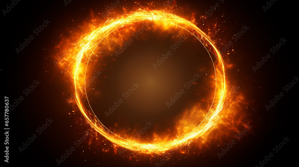 round frame with burning orange flame, abstract background round frame with burning orange flame, abstract background