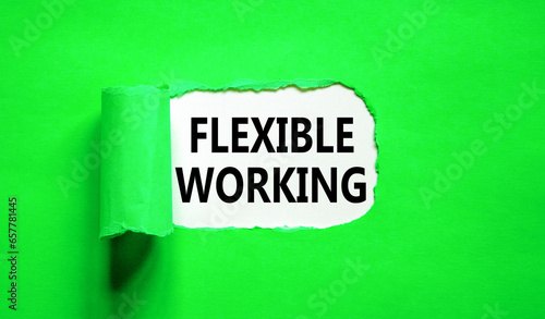 Flexible working symbol. Concept words Flexible working on beautiful white paper. Beautiful green paper background. Business flexible working concept. Copy space.