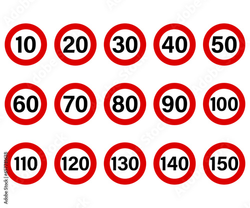 Speed limit signs set. Road signs collection. 