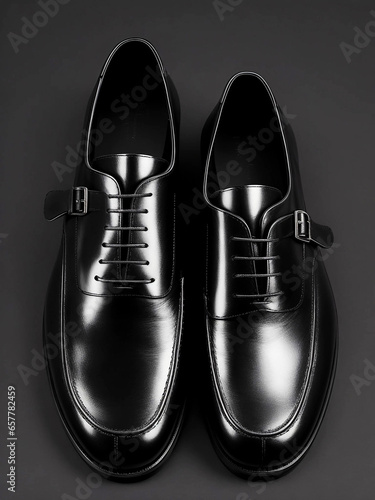 Photo view of men fashion black leather shoes, man use fashion shoes for photography Generated Ai
