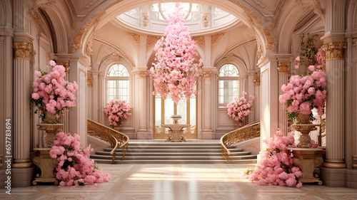 pink flowers in the hallway of the house