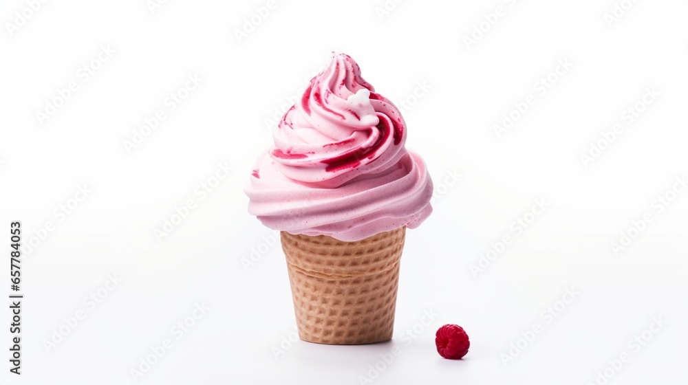 healthy Raspberry Ripple icecream on isolated White with Red Swirls, copy space