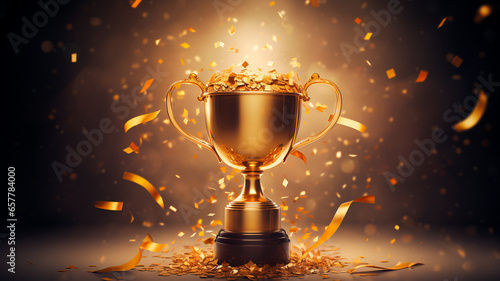 golden trophy cup against dark background with fire