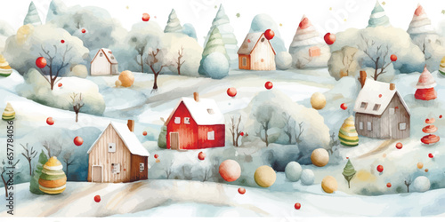 Christmas vector seamless pattern with gingerbread houses, cookies, snowflakes, pastel background. Winter holidays fairytale, candy fir trees, candy canes, festive, treats, new year, Christmas market