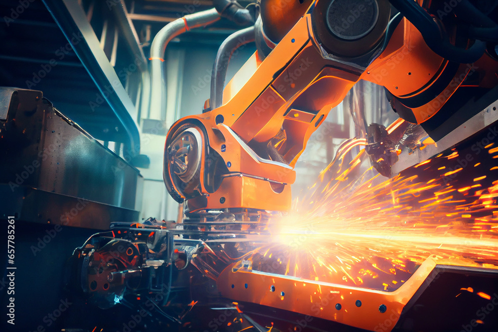 Machine tool robot welder, heavy engineering, metal processing plant. - obrazy, fototapety, plakaty 