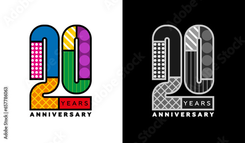 20th anniversary logo set, Twentieth anniversary sign, colorful logo for holiday event, invitation, congratulations, web template, flyer and booklet, retro symbol, color logo