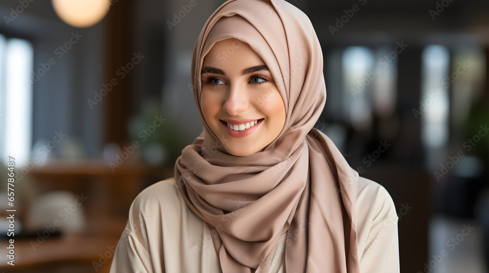 Portrait of smiling muslim woman in hijab Portrait of smiling muslim woman in hijab
