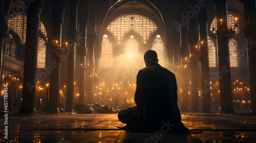 Silhouette of Muslim man praying