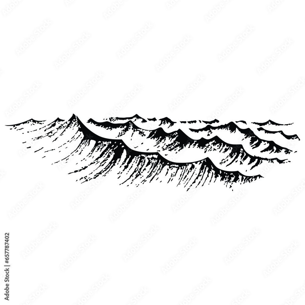 Sea wave one line. Vector drawing on a white background.
