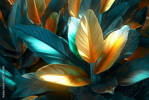 exotic tropical leaves in green yellow and orange © great