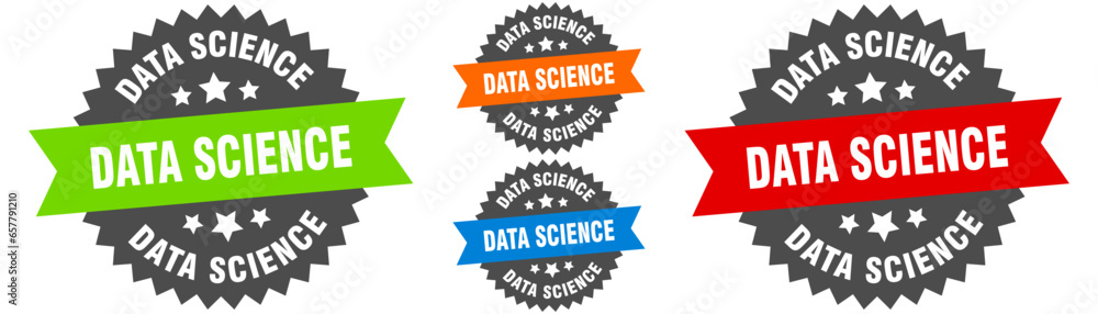 data science sign. round ribbon label set. Seal
