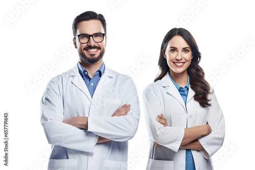 Happy Chemist Team  Standing with Crossed Arms. Isolated on Transparent Background.