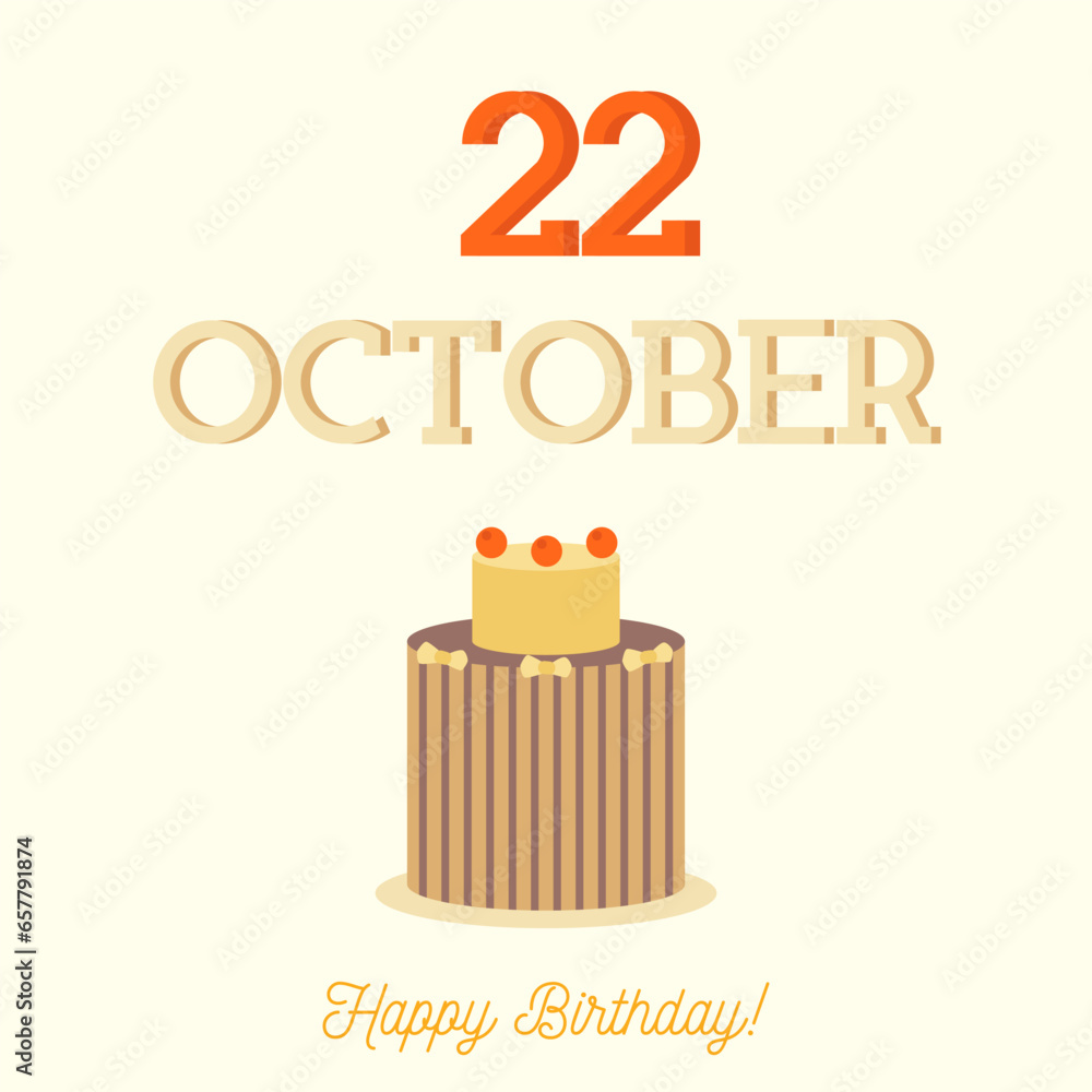 Happy Birthday typography card with a flat birthday cake Happy Birthday typography card with a flat birthday cake