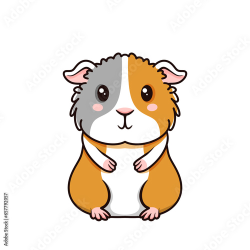 Cute little pet red gray guinea pig standing and smiling  cartoon style