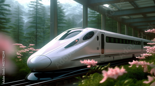 Sleek modern high-speed train created with Generative AI technology