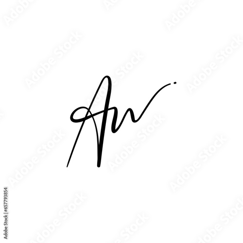 AW initial handwriting logo. Monogram letter signature vector