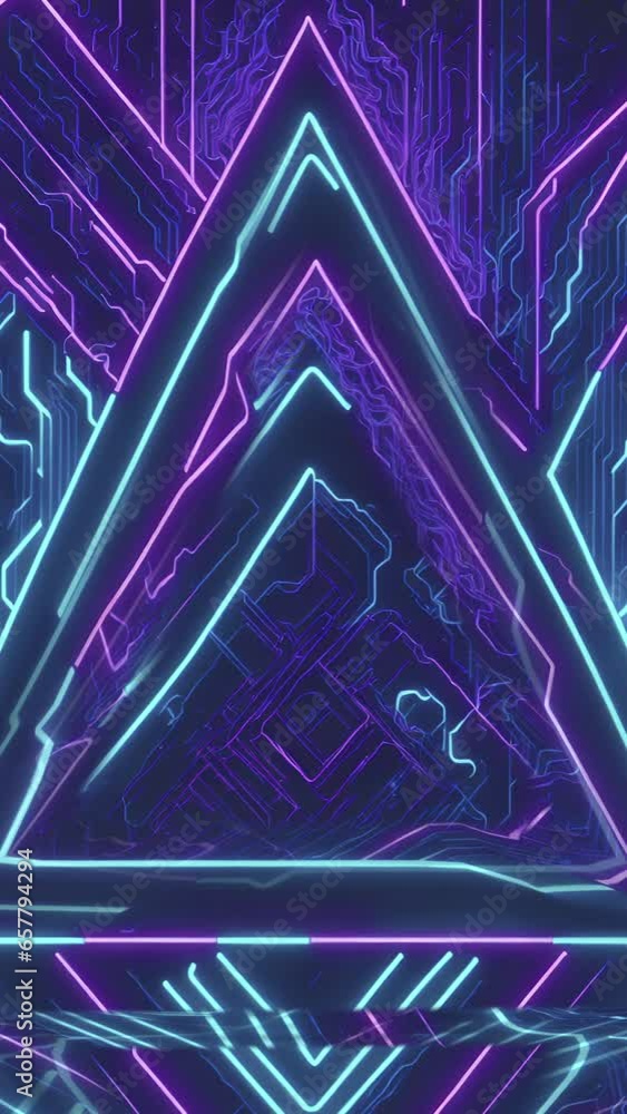 Neon Lights Festival in a Triangular Purple and Blue Universe.A neon ...