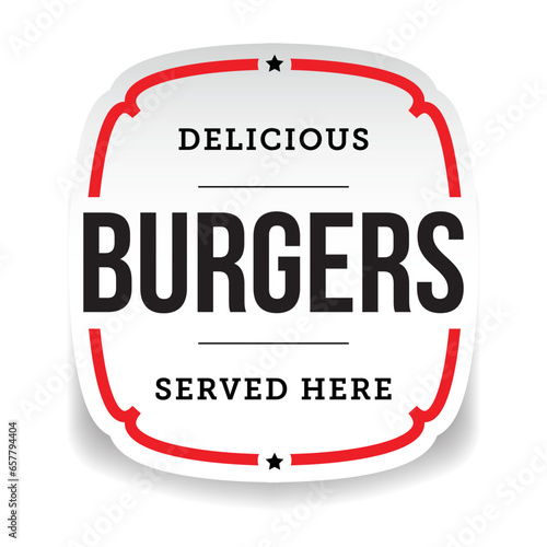 Delicious Burgers Served here vintage label