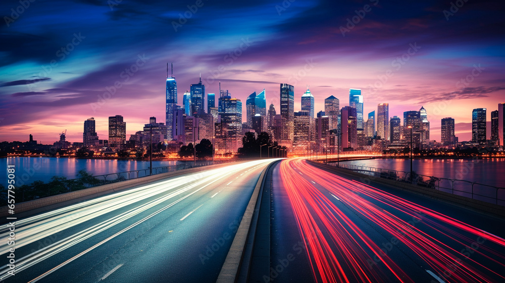 Fototapeta premium night view of the city at dusk