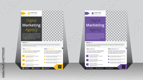 Corporate business A4 flyer template design for a digital marketing company. Annual report geometric proposal poster and brochure cover.	