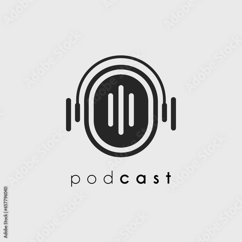 podcast headphone logo vector illustration design