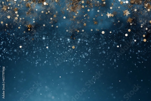 Abstract festive blue and gold winter holidays background. Christmas and New Year celebration.