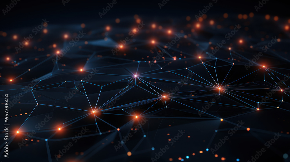 Dark Background with Connected Dots and Lines, Data Network Illustration Dark Background with Connected Dots and Lines, Data Network Illustration